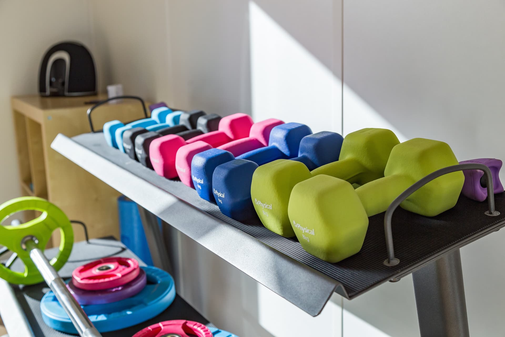 Close-up of training weights